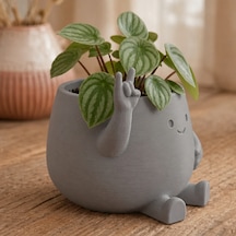 Bezos 3d Baskı Smiley Face Planter - Gülümseyen Karakterli Saksı-gri Hb006
