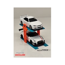 1/64 Ölçek Diorama 2 Araçlık Lift Turuncu-turkuaz