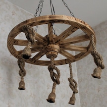 Otantik Çarşı Ahşap Halatlı Teker Avize 70 Cm. 5'Li  K02