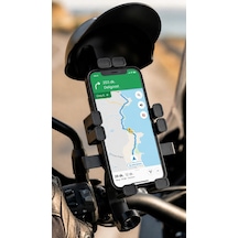 Şapka Korumalı Motosiklet Telefon Tutucu Gidon Ve Dikiz Aynası Uyumlu Siyah