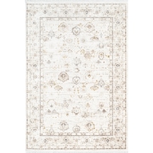 Etro Et003a Krem Klasik Modern Çerçeveli Etnik Desen Parlak Ağır Salon Halısı İpek Serisi-735 Krem