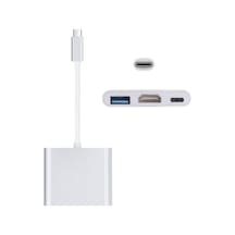 Usb-c / Type-c 3.1 Erkek - Usb-c / Type-c 3.1 Dişi & Hdmı Dişi & Usb 3.0 Dişi Adaptör Gümüş