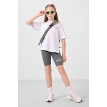 Tommylife Beyaz-haki Pamuklu O Yaka Standart Fit Baskılı Kız Çocuk Tayt Takım - 75190 Beyaz
