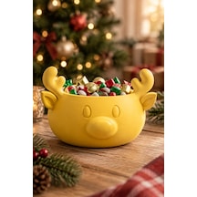 Sonbahar Ve Noel Temalı Ren Geyiği Figürlü Bowl - Sunum Kabı Sarı