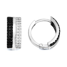 Argentum Concept - Siyah Beyaz Taşlı Gümüş Halka Küpe N11.14521