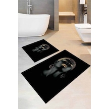 Siyah Zenci Kız Banyo Halısı Klozet 2'li Paspas Seti Bs029n11
