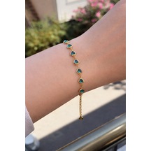 Kalpli Zirkon Taşlı Gold Renk Bileklik 18 Cm Mavi