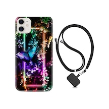 Apple Uyumlu iPhone 11 Kılıf Boyun Askılı Butterfly Neon 1684