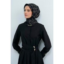 Armine Tivil Saf İpek Eşarp Ist 9538 - 84 Siyah Gold Kemer Desen Siyah-Gold