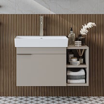 Likya Tek Kapaklı Açık Raflı Lavabolu 82 Cm Banyo Dolabı Alt, Lavabolu Alt Banyo Dolabı Kumtaşı