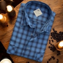 Eren Style Linen Keten Klasik Uzun Kollu İki Cepli Kapaklı Mavi Baba Gömleği Regular Kalıp Lacivert