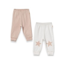 Babycosy Organic Wear %100 Organik Pamuk,2 Li Bebek Alt Pijama Seti,yıldız Detaylı,bebek Ve Yenidoğan Serisi Ekru-taş