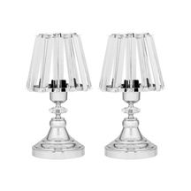 Gerçek Kristal Cam Başlık Krom Metal Gövdeli 2'li Yatak Odası Abajur İki Adet Gece Lambası Krom