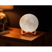 Ay Motifli Gece Lambası, Kahverengi Standlı Gece Lambası Beyaz