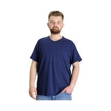 Mode Xl Büyük Beden T-Shirt V Yaka Likralı 20150 Indigo 001