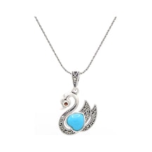 Firuze ve Markazit Taşlı Kuğu Model Gümüş Kolye 201021606