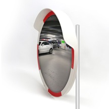 Trafik Güvenlik Aynası 60 cm Kırmızı-Beyaz ve 2 m Galvaniz Flanşl