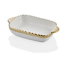 Hammered Whıte Gold Porselen Servis Kabı Meze Tabağı 23cm Beyaz - Gold