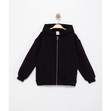 Erkek Çocuk 2 İplik Kapşonlu Hırka Siyah