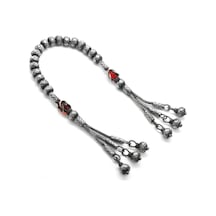 Gümüşhediyeal Küre Kesim Eskitme Renk Kırmızı Zirkon Taşlı 1000 Ayar Gümüş Zaza