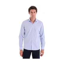 Hatemoğlu Mavi Comfort Fit Çizgili 100% Pamuk Slim Yaka Uzun Kollu Casual Mavi