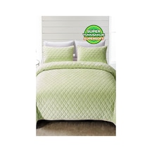 Kapitone Kadife Yatak Örtüsü Seti Çift Kişilik Supersoft 3 Parça Yumuşak Elyaf Dolgulu Yeşil Yeşil