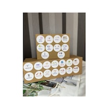 Karışık Okul Serisi Sevimli Yuvarlak Sticker Mat Etiket 4 Cm 24 Adet Çok Renkli
