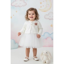 Mnk Baby & Kids Triko Bolerolu Kız Bebek Elbise M00770 ekru