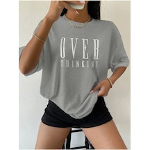 Unisex Over Think Baskılı Oversize T-shirt 001