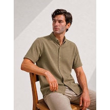 Classics Men Reeport Likralı Kısa Kol Slim Fit Çizgili Gömlek - 7640 Kahverengi