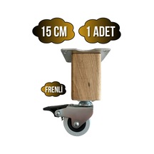 Kale Ahşap Tekerli Ayak Mobilya Masa Dolap Tekerli Ayağı Frenli 15cm Ceviz Ağacı 1 Adet Açık Ceviz
