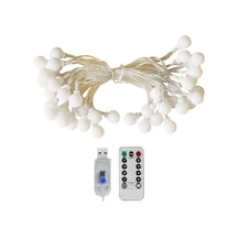 Hfambition 6m 40 Led Usb Kumlanmış Beyaz Top Işık Zinciri, Kumanda Kontrol, 3 Parlaklık Seviyesi, 8 Işık Efekti, 6 Saat Açık/18 Saat Kapalı