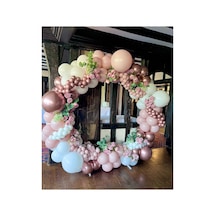 Krom Rose Gold Makaron Pembe Mavi Ve Beyaz Balon Zinciri 100 Adet Mix