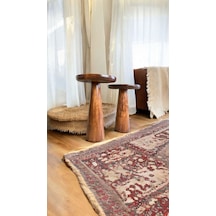 Wood Ahşap 2'li Set Konik Mantar Yan Sehpa Modern Fiskos / Kestane Renk / Zigon Sehpa Vernikli Kestane