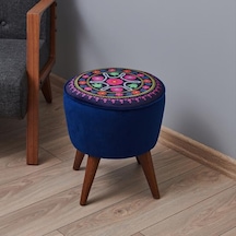 Just Home Retro Yuvarlak Etnik Puf - Renkli Renkli