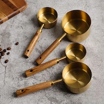 4'lü Ahşap Saplı Gold Lüks Ölçü Kaşığı - Ölçü Kabı