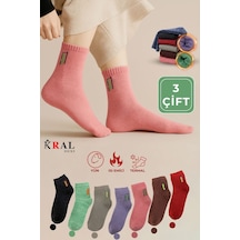 Kral Socks Kadın Termal Yarım Konç Havlu Çorap 3 Çift Kışlık, Sıcak Tutan, Yumuşak Dokulu ASORTİ