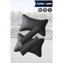 Cupra Leon Uyumlu Set Siyah Deri Kemer Koruyucu Lüks Deri Yastık