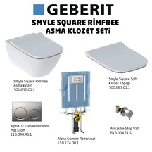 Geberit Smyle Square Rimfree Alpha10 Soft Asma Klozet Seti, Mat K