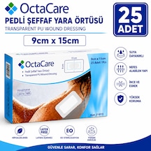 Octacare Su Geçirmez Pedli Şeffaf Pu Film Steril Yara Örtüsü 9cm 15cm 25 Adet