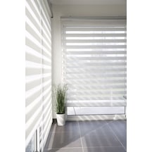 Beyaz Bambu İthal Kumaş Zebra Stor Perde Etek Dilimsiz