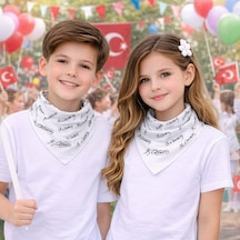 Herşeynota Beyaz Atatürk İmza Desenli Kare Fular Bandana 24 Lü Set Unisex Çok Renkli