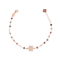Zirkon Taşlı Pırlanta Montür Rose Altın Kaplama Turmalin Rosary Papatya Gümüş Bileklik Gümüş - Rose Gold