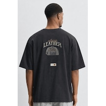 Respire Erkek Leather Baskılı Oversize T-shirt Siyah