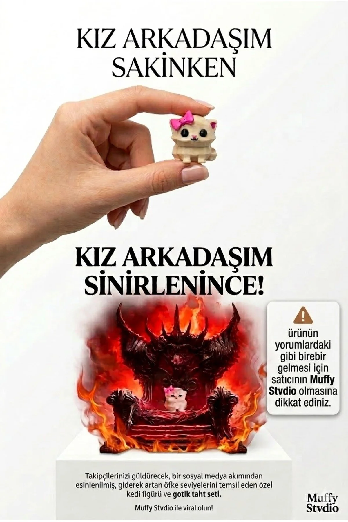 "kız Arkadaşım Sinirlenince" Akımı Özel Tasarım Gotik Taht Ve Sevimli Kedi Figür Seti -