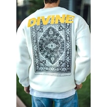 Baskılı Kadın Günlük Stil Beyaz Kışlık Bisiklet Yaka Sweatshirt