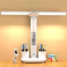 Katlanabilir Led Masa Lambası Dijital Ekranlı Saat Tarih Sıcaklık Göstergeli Usb 5v 1a 7w Dokunmatik Kontrollü Aya