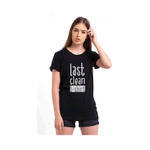 Last Clean Baskılı Siyah Kadın Tshirt