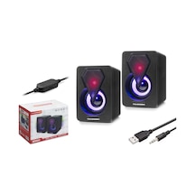 Hadron Hd6053 Ledli 1+1 Kanal 2x3w Çıkışlı 3.5mm Aux Ses + Usb Güç Beslemeli Bilgisayar Hoparlörü - Siyah