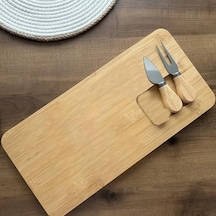 Bambu Peynir Sunum Tabağı, 3 Parça Peynir Bıçağı Ve Çatalı Seti, Toplam 4 Parça, Doğal Ve Şık Bambu Peynir Tabağı, Kaliteli Sunum Seti 38x19 Cm Ebatlarında Açık Bej